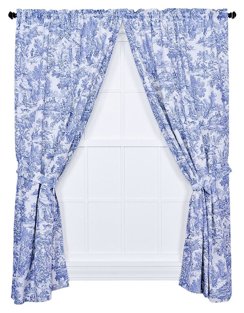 Ellis Curtain Victoria Park Toile 68Inchby84 Inch Tailored Panel Pair with Tiebacks Blue - Image 1