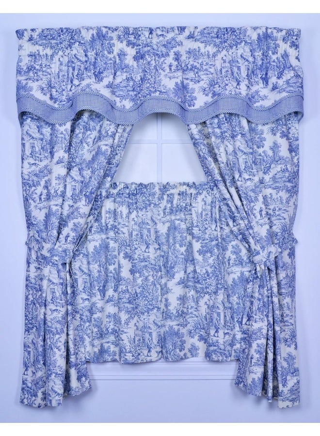 Ellis Curtain Victoria Park Toile 68Inchby84 Inch Tailored Panel Pair with Tiebacks Blue - Image 5