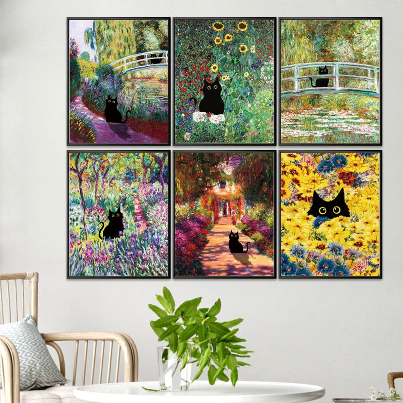 Dazoratix Cat Wall Art Poster - 9 Pcs Funny Black Animal Flower Prints Decor Aesthetic Cute Vintage Van Gogh Floral Gallery Artcat Pictures Painting for Bathroom Bedroom Home Living Room (Unframed) - Image 4