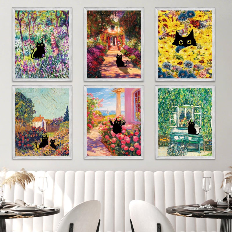Dazoratix Cat Wall Art Poster - 9 Pcs Funny Black Animal Flower Prints Decor Aesthetic Cute Vintage Van Gogh Floral Gallery Artcat Pictures Painting for Bathroom Bedroom Home Living Room (Unframed) - Image 5