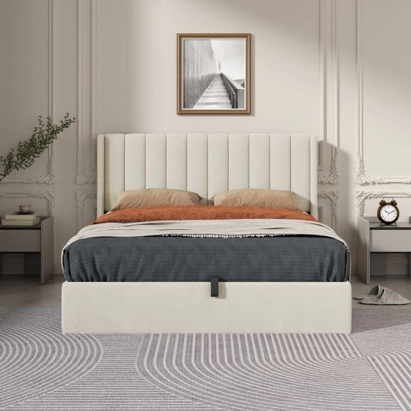 Comfynest Modern Lift Storage Platform Bed with Velvet Headboard - Image 3