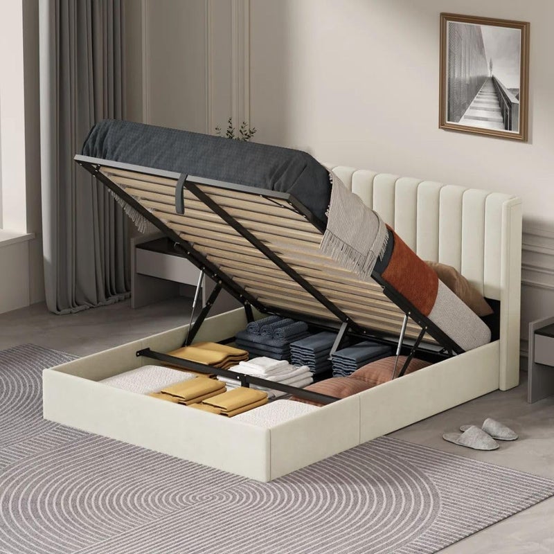 Comfynest Modern Lift Storage Platform Bed with Velvet Headboard - Image 2