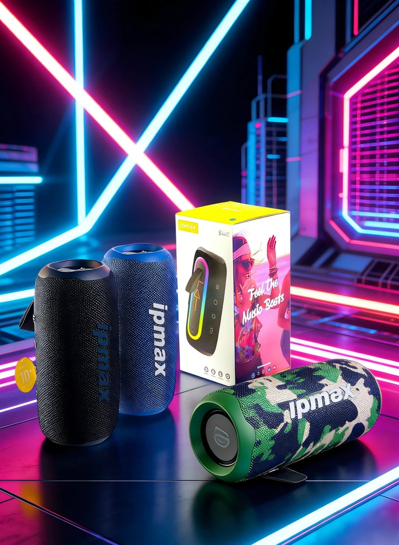 ipmax SK03 Portable Bluetooth Speaker, 10+ Hours Playtime, IPX6 Waterproof, RGB Light, Connect+ Support, With TF/USB/Type-C Ports - Green - Image 2