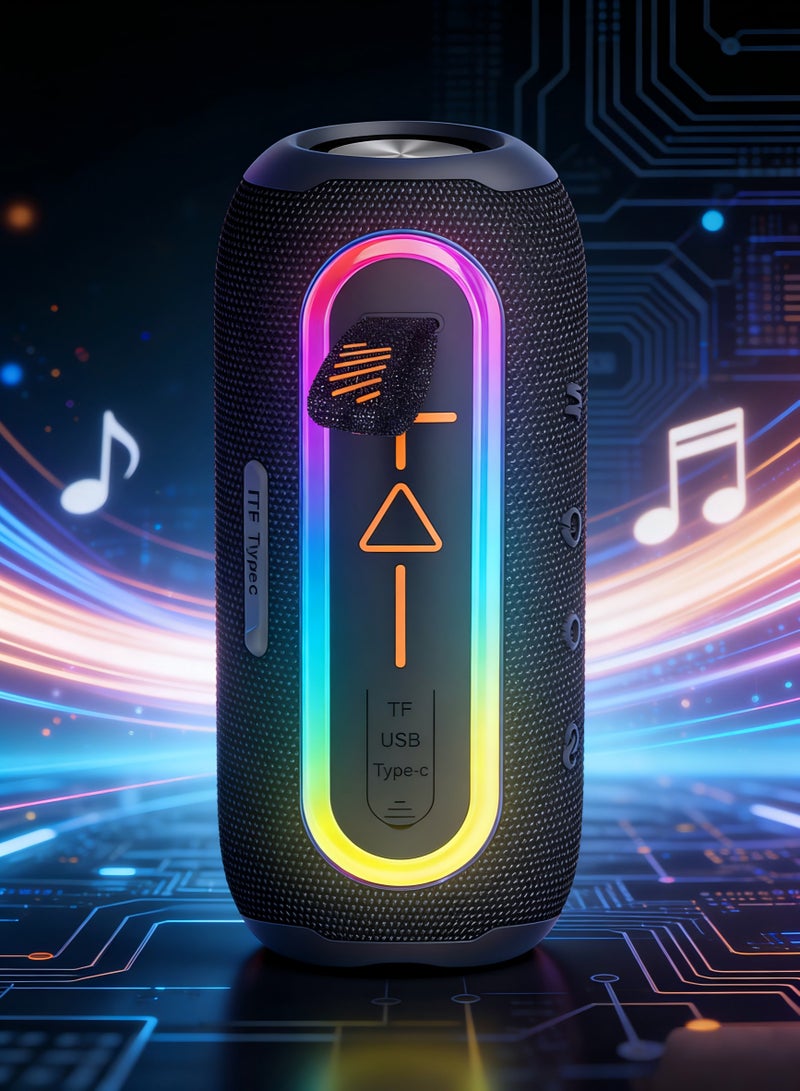 ipmax SK03 Portable Bluetooth Speaker, 10+ Hours Playtime, IPX6 Waterproof, RGB Light, Connect+ Support, With TF/USB/Type-C Ports - Green - Image 4