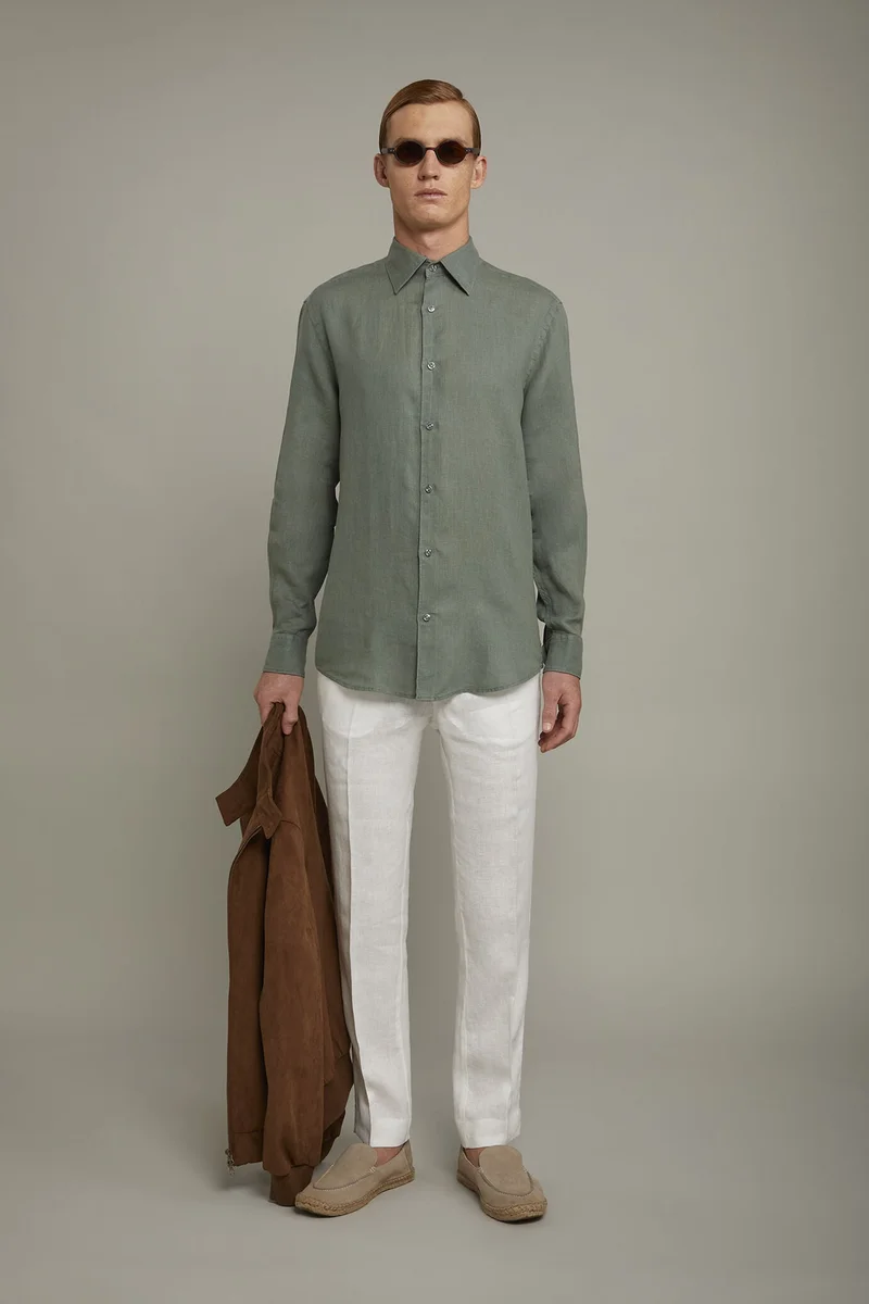 Men's casual shirt classic collar 100% linen comfort fit - Sage Green