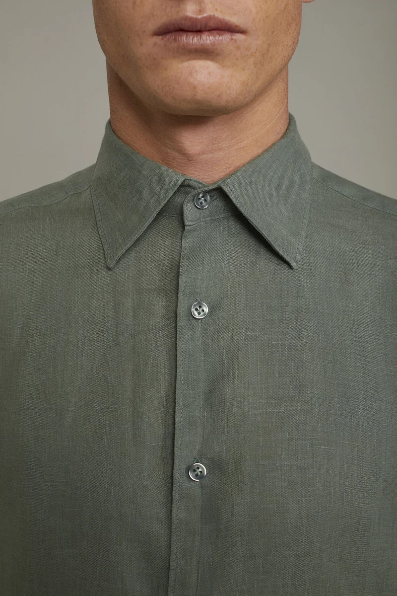 Doppelganger Green Men's casual shirt classic collar 100% linen comfort fit - Sage Green for Men | Best Price UAE