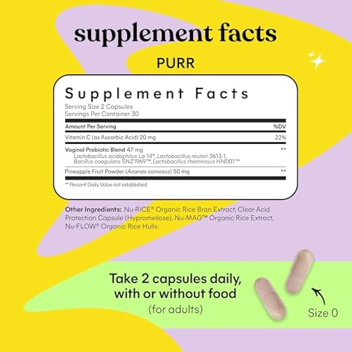 Lemme Purr Vaginal Probiotics for Women - Promotes pH Balance, Healthy Vaginal Odor & Urinary Tract Health w/Lactobacillus Blend, Clinically Tested Strains, Pineapple & Vitamin C - 60 Veggie Capsules - Image 5