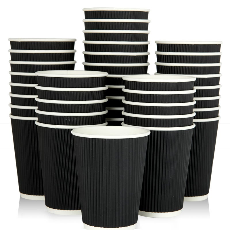 JollyPack 60 Pack 12 oz Paper Coffee Cups Black Disposable Beverage Cups with Insulated Ripple Wall for Coffee Tea and Hot Chocolate