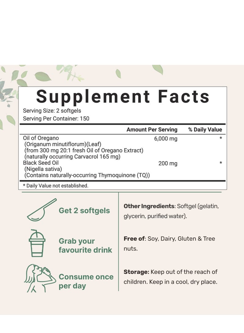 Oil 300 softgels Oil of Oregano Softgels,Oregano and Black Seed Oil Gel Capsules,Organic Oregano Oil Supplement Capsules,Non-GMO (1Bag) - Image 3