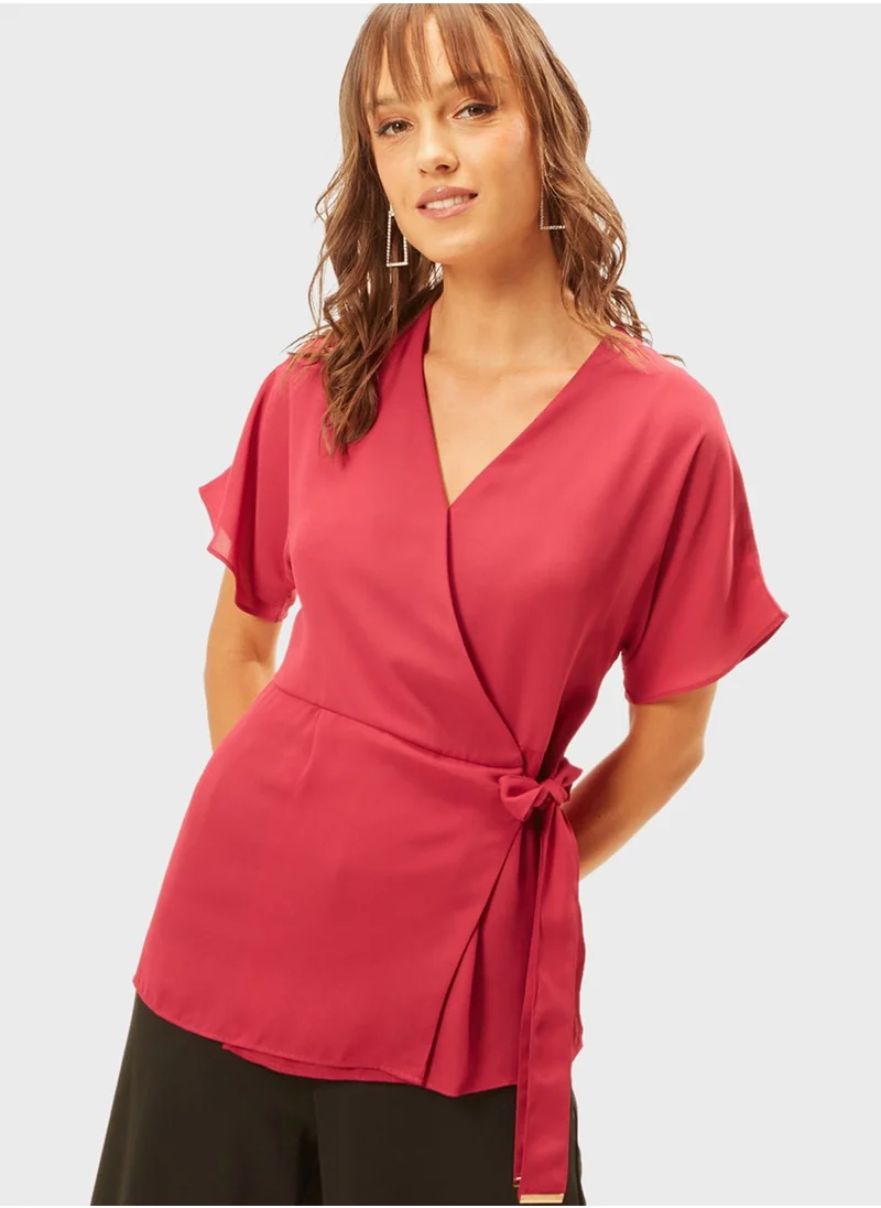 ICON Surplice Neck Tie Detail Top