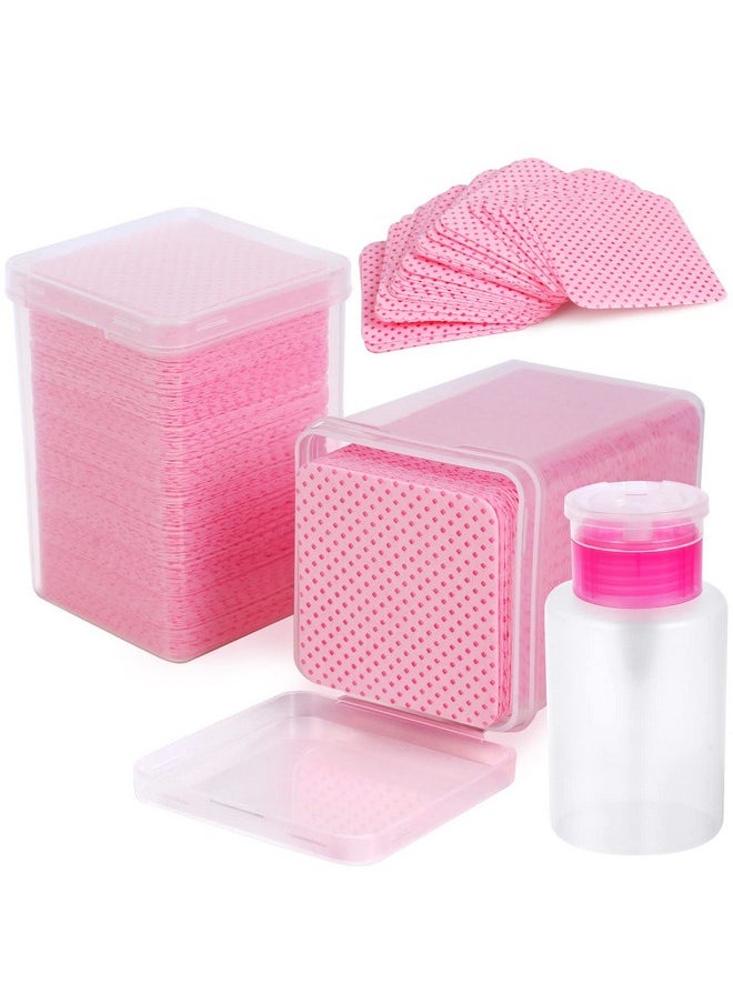 YTJYZZQ - 400 Pieces Nail Cotton Pads1 Pulldown Pump Dispenser Bottle Super Absorbent Soft Nonwoven Eyelash Glue Wipes Nail Polish Dehumidifier For Eyelash Extension Products And Nail Oil Bottle (Pink) - Image 1