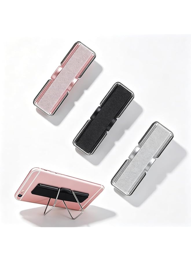 S-TOP 3 Pack Universal Phone Finger Strap Holder - Elastic Finger Grip Ring Stand with Kickstand for Smartphones (Black, Silver, Rose Gold) - Image 1