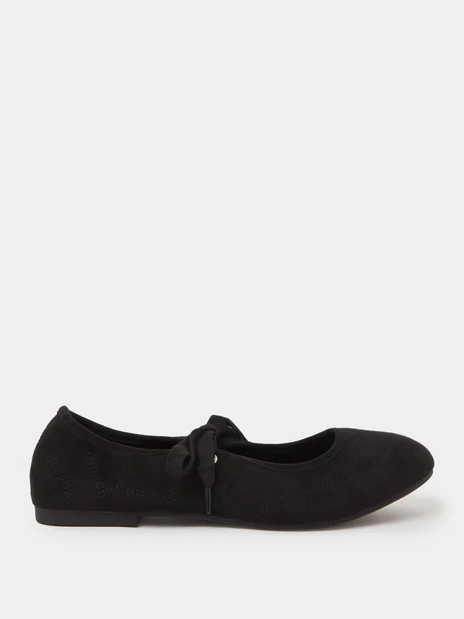 Styli Black Lace-Up Detail Sneakerina