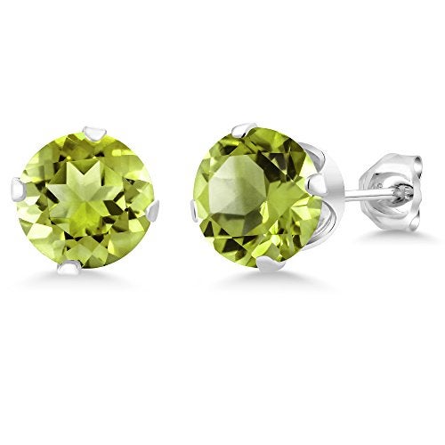 Gem Stone King 925 Sterling Silver Green Peridot Stud Earrings For Women Men (2.00 Cttw, Gemstone Birthstone, Round 6MM) - Image 1