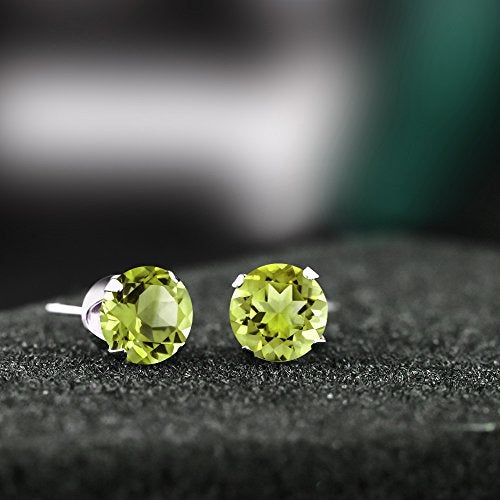 Gem Stone King 925 Sterling Silver Green Peridot Stud Earrings For Women Men (2.00 Cttw, Gemstone Birthstone, Round 6MM) - Image 5