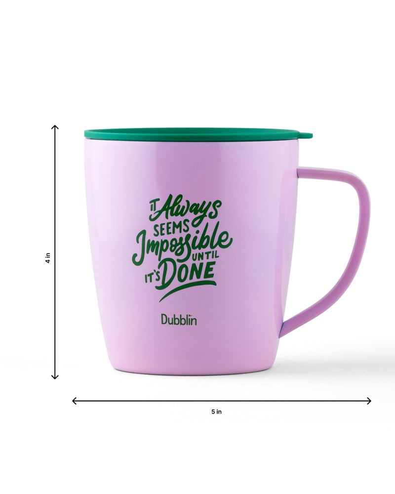 DUBBLIN Bowling Stainless Steel Tea Coffee Mug | Insulated Mug with Handle & Lid | Wide Mouth Mug for Hot & Cold Beverages | 360 ml, Pink - Image 3