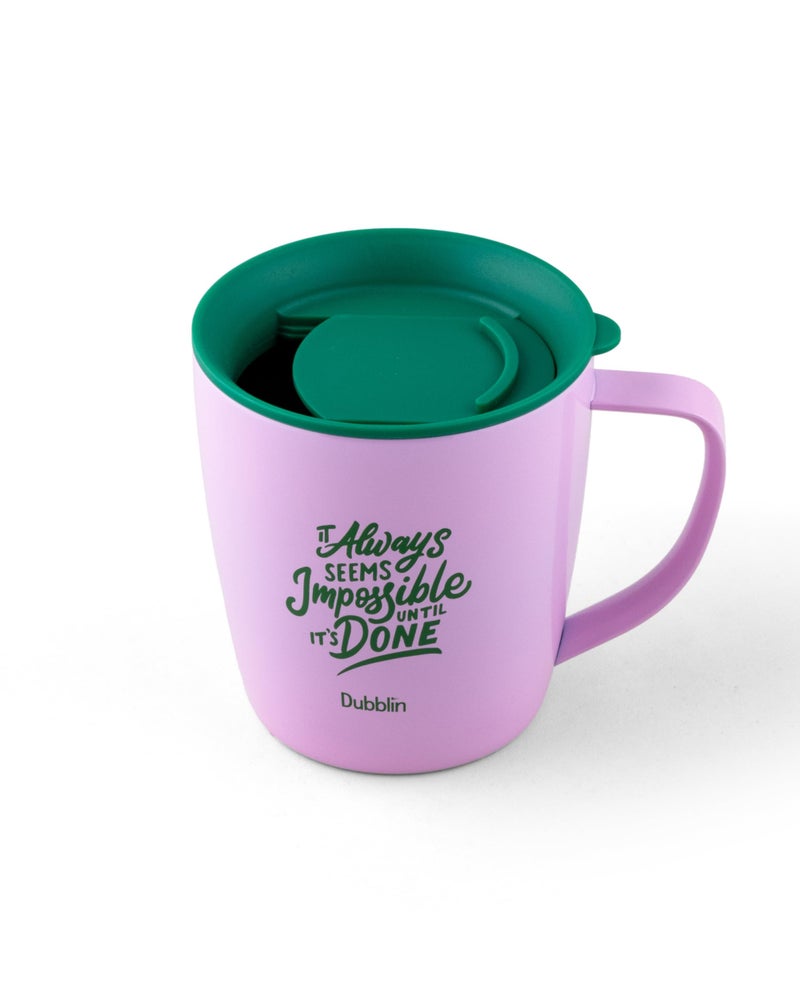 DUBBLIN Bowling Stainless Steel Tea Coffee Mug | Insulated Mug with Handle & Lid | Wide Mouth Mug for Hot & Cold Beverages | 360 ml, Pink - Image 2