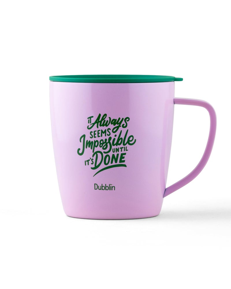DUBBLIN Bowling Stainless Steel Tea Coffee Mug | Insulated Mug with Handle & Lid | Wide Mouth Mug for Hot & Cold Beverages | 360 ml, Pink - Image 1