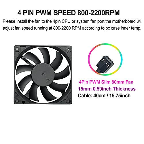 PANO-MOUNTS 80mm 80x80x15mm Case Fan 4-Pin PWM 800-2200RPM - Ultra Slim 15mm Quiet PC Cooling Fans for Mini-ITX Cases, EVGA GPU Cooling, CPU Coolers & Radiators - 3 Pack - Image 3