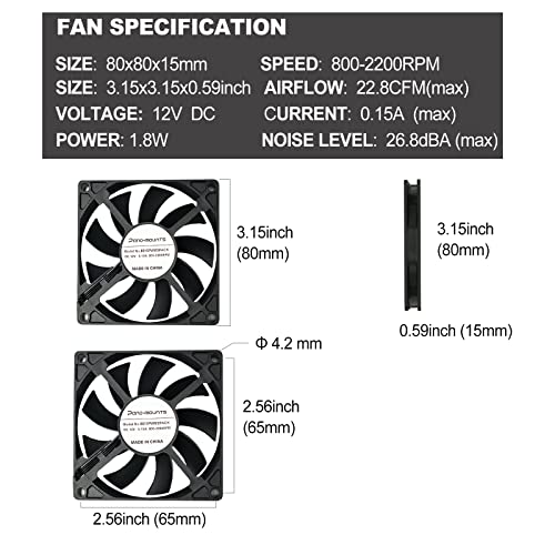 PANO-MOUNTS 80mm 80x80x15mm Case Fan 4-Pin PWM 800-2200RPM - Ultra Slim 15mm Quiet PC Cooling Fans for Mini-ITX Cases, EVGA GPU Cooling, CPU Coolers & Radiators - 3 Pack - Image 2