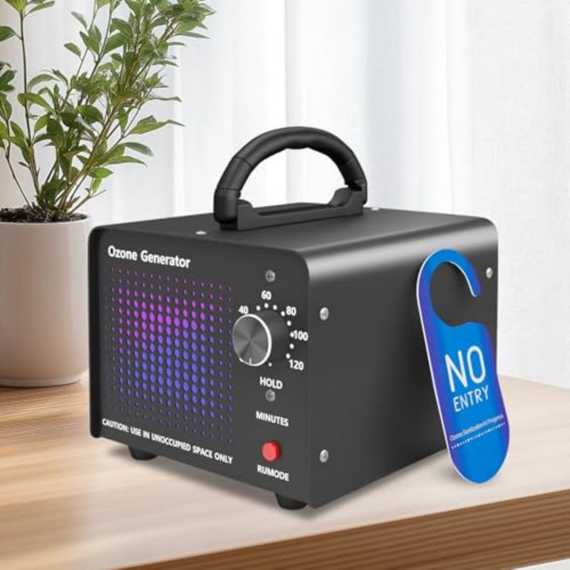 Commercial/industrial ozone generator for rooms, smoke, cars, pets; stainless steel; silver; 30000mg/h capacity, 120min timer, carrying handle - Image 1
