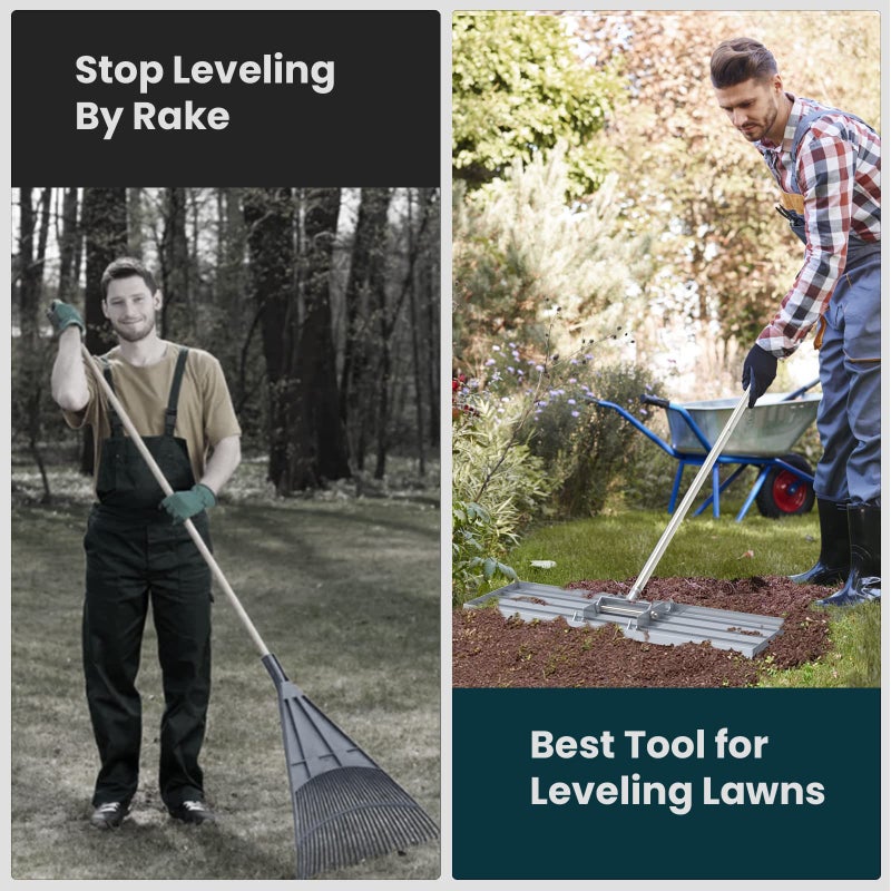 Dremmt Lawn Leveling Rake 30x10 inch, (Professional-Grade) Lawn Leveler Tool with Stainless Steel Handle Rakes for Lawns Heavy Duty Landscape Rake for Backyard, Garden, Golf Course, Farm, Pasture - Image 2
