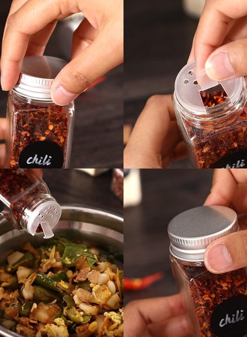 HOMESTAR 24-Piece Glass Spice Jar Set with Airtight Metal Caps- Seasoning Organizer for Kitchen Cabinet Spice Rack with Shaker Lids, Labels, Silicone Collapsible Funnel, Sponge Brush, White board Pen 120ml - Image 5