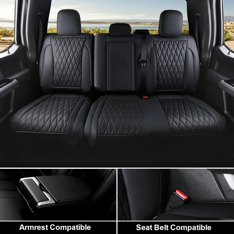 Coverado Leather Seat Covers Full Set Fit for Ford F150 F250 F350 F450, Waterproof Ford F150 Truck Seat Covers Fit for 2015-2026 F150 and 2017-2026 F250 F350 F450 (Black) - Image 4