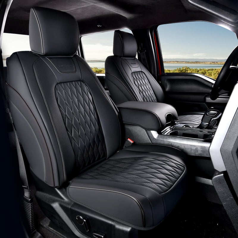 Coverado Leather Seat Covers Full Set Fit for Ford F150 F250 F350 F450, Waterproof Ford F150 Truck Seat Covers Fit for 2015-2026 F150 and 2017-2026 F250 F350 F450 (Black) - Image 2