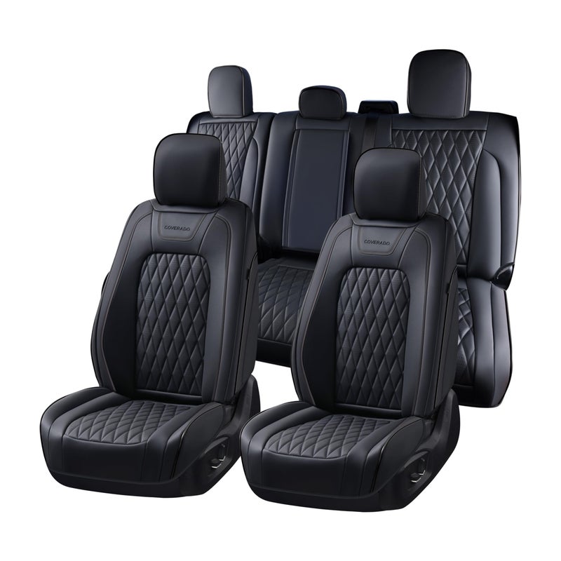 Coverado Leather Seat Covers Full Set Fit for Ford F150 F250 F350 F450, Waterproof Ford F150 Truck Seat Covers Fit for 2015-2026 F150 and 2017-2026 F250 F350 F450 (Black) - Image 1