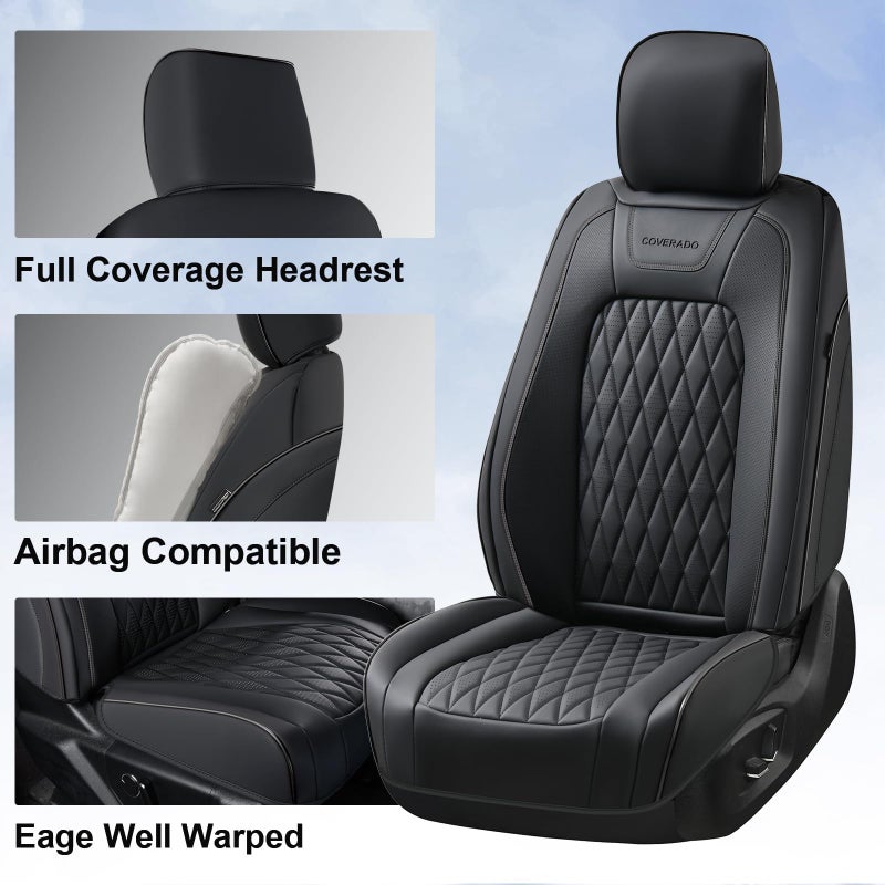 Coverado Leather Seat Covers Full Set Fit for Ford F150 F250 F350 F450, Waterproof Ford F150 Truck Seat Covers Fit for 2015-2026 F150 and 2017-2026 F250 F350 F450 (Black) - Image 3