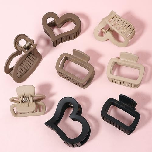 Cerrito Medium Hair Claw Clips for Women 3 Heart & 3 Rectangle, Matte Strong Hold Grip for Thick, Thin Hair, Neutral Aesthetic Accessories for Casual, Office, and Office-Friendly Styling, Multicolor - Image 1