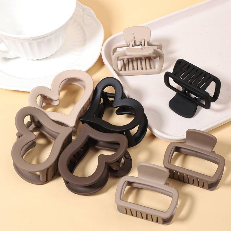 Cerrito Medium Hair Claw Clips for Women 3 Heart & 3 Rectangle, Matte Strong Hold Grip for Thick, Thin Hair, Neutral Aesthetic Accessories for Casual, Office, and Office-Friendly Styling, Multicolor - Image 2