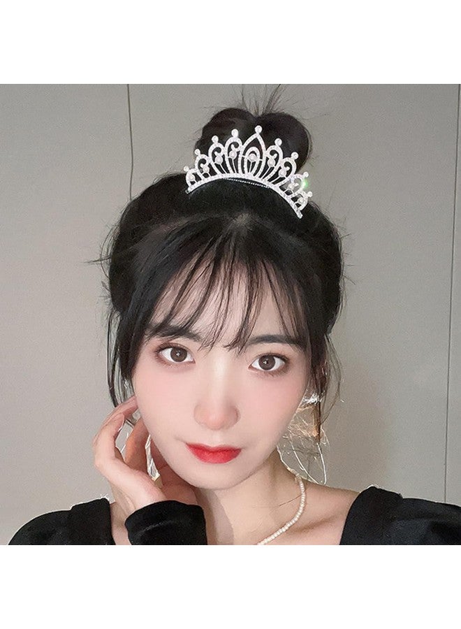 Jumwrit Silver Pearl Rhinestone Crown Hair Comb Glitter Princess Wedding Birthday Tiara Nonslip Shiny Small Hair Comb Bridal Prom Party Headpiece Hair Accessories For Women Girls (Style 2) - Image 1