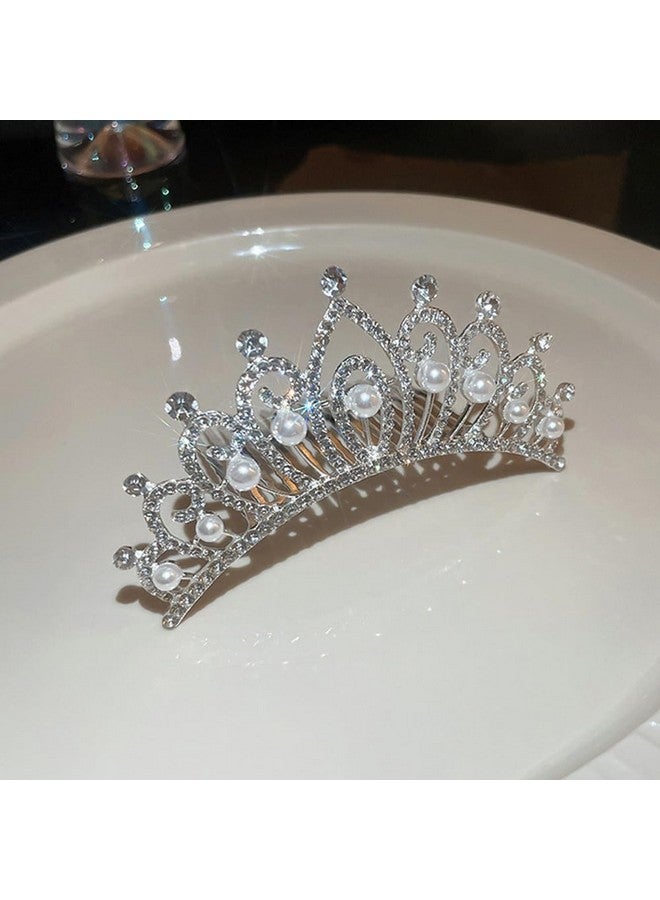 Jumwrit Silver Pearl Rhinestone Crown Hair Comb Glitter Princess Wedding Birthday Tiara Nonslip Shiny Small Hair Comb Bridal Prom Party Headpiece Hair Accessories For Women Girls (Style 2) - Image 3