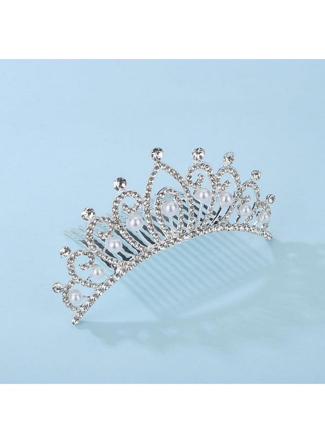Jumwrit Silver Pearl Rhinestone Crown Hair Comb Glitter Princess Wedding Birthday Tiara Nonslip Shiny Small Hair Comb Bridal Prom Party Headpiece Hair Accessories For Women Girls (Style 2) - Image 4
