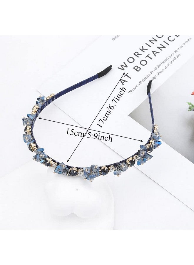 اوريو عصابة رأس رفيعة مرصعة بأحجار الراين وعصابات رأس من الكريستال اللامع وعصابة شعر ماسية للحفلات العتيقة للنساء (أزرق) - Image 2