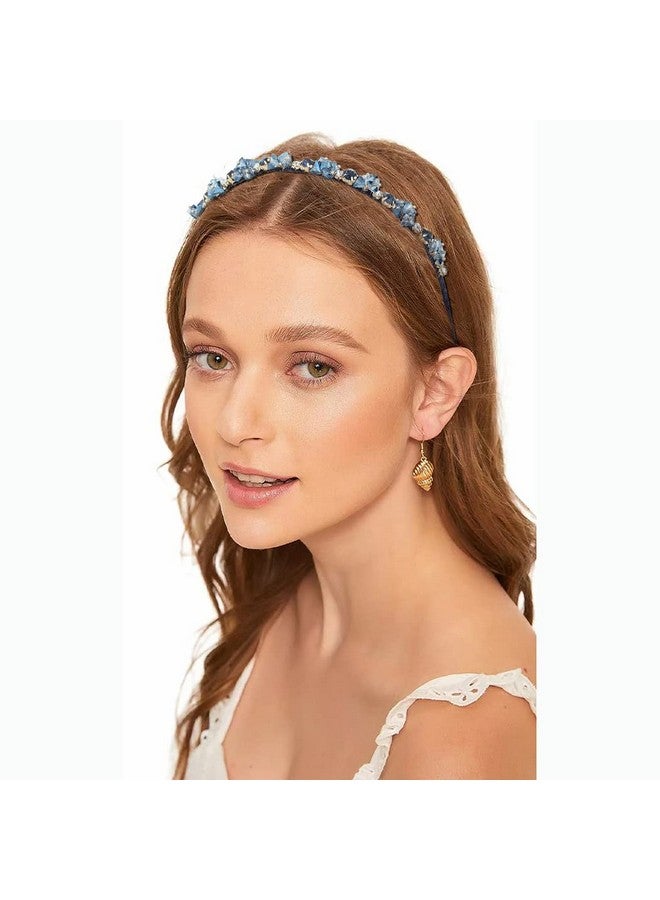 اوريو عصابة رأس رفيعة مرصعة بأحجار الراين وعصابات رأس من الكريستال اللامع وعصابة شعر ماسية للحفلات العتيقة للنساء (أزرق) - Image 4
