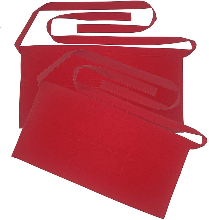 M I Fashions M I Fashions 100 Cotton Waist Apron with 3 Pockets Professional server Aprons Long Waist Strap Red Half Apron for Serving Restaurants Bar Cafe Pack of 2 Short Apron for Waiter 1550x25 Inch  - Image 2