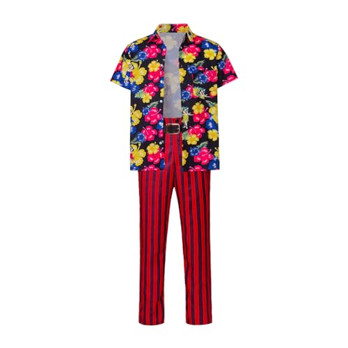 RocailleCos Ace Pet Detective Cosplay Costume Mens 90s Classic Shirt Red Striped Pants Outfit Adult Halloween Suit red S - Image 1
