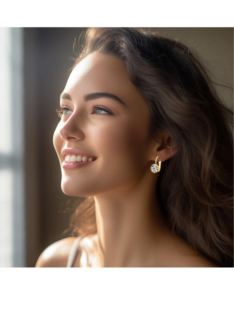 Excefore - Diamond Pendant Earrings, Round Crystal Flower Leverback Drop Earrings, for Women 14k Gold Plated Sparkling Cubic Zirconia Elegant Diamond Dangle Earrings, Prong Setting Bridal Earrings (1 Pair) - Image 1