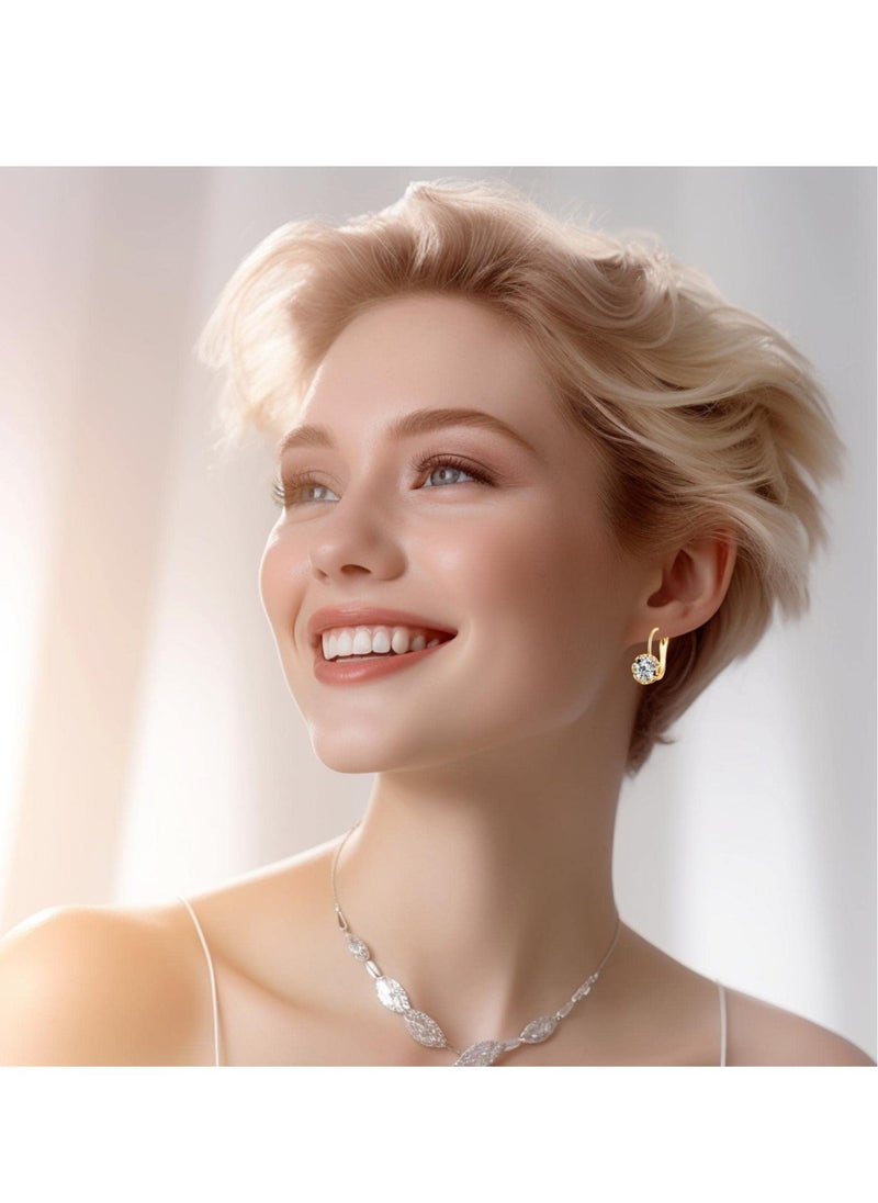 Excefore - Diamond Pendant Earrings, Round Crystal Flower Leverback Drop Earrings, for Women 14k Gold Plated Sparkling Cubic Zirconia Elegant Diamond Dangle Earrings, Prong Setting Bridal Earrings (1 Pair) - Image 1