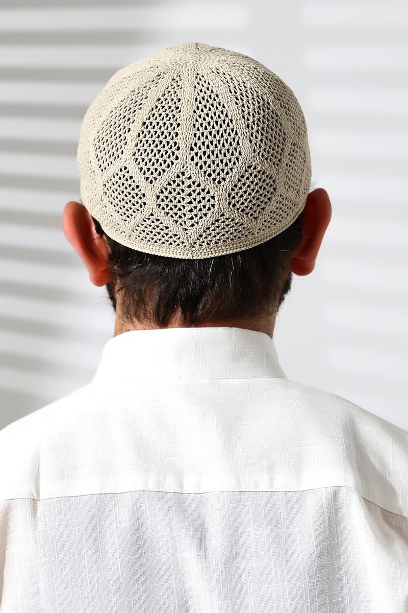 ihvanonline Machine Knitted Lace Detailed Prayer Cap Beige - Image 5
