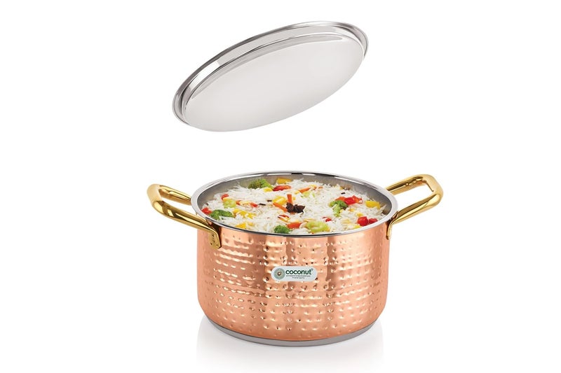 Coconut وعاء طهي من الفولاذ المقاوم للصدأ مع تصميم مطروق ومغلف للنحاس بسعة 1000 مل، 1 وحدة - Image 3