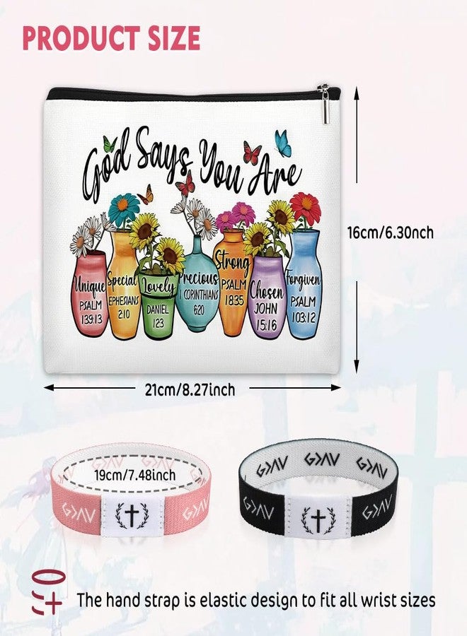 WALLFID FIDWALL Bible Verse Bracelets and Inspirational Makeup Bag Set, 2 NFC Scripture Bracelets (Black & Pink) with God Says You Are Pouch, Christian Daily Encouragement for Women (Colorful Vases) - Image 4