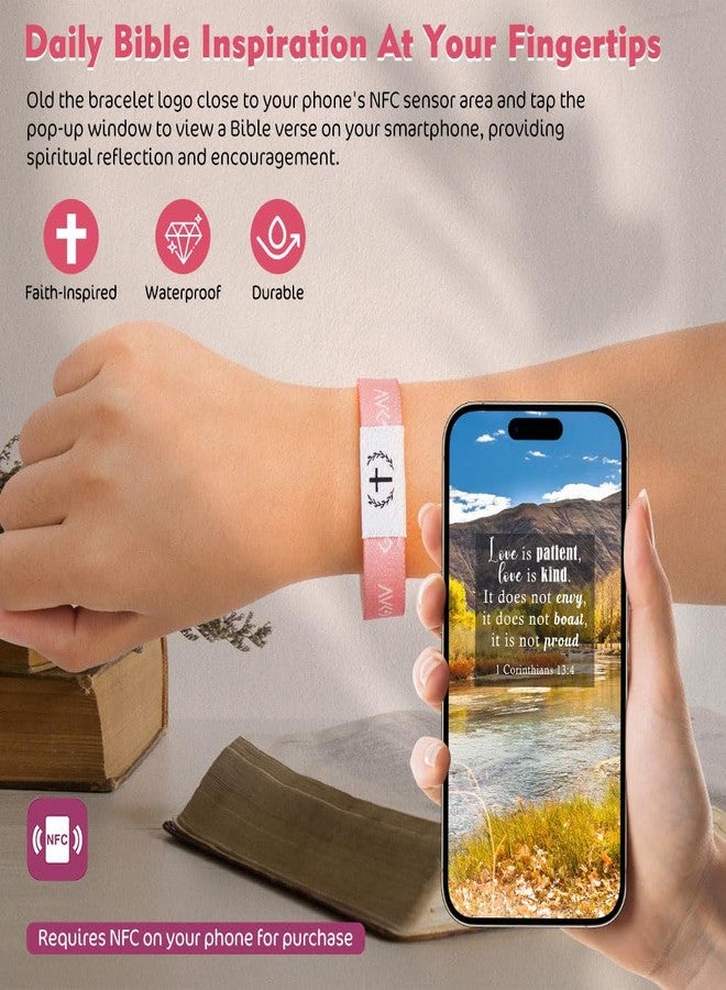 WALLFID FIDWALL Bible Verse Bracelets and Inspirational Makeup Bag Set, 2 NFC Scripture Bracelets (Black & Pink) with God Says You Are Pouch, Christian Daily Encouragement for Women (Colorful Vases) - Image 3