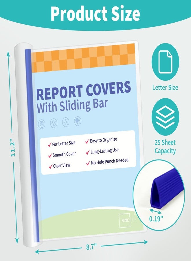 Binditek 12 Pack Clear Report Covers with Blue Sliding Bars, 25 Sheet Capacity, 5mm Binding Bars, Letter Size, 5.5 Mil Thick, for Students and Coworkers - Image 2