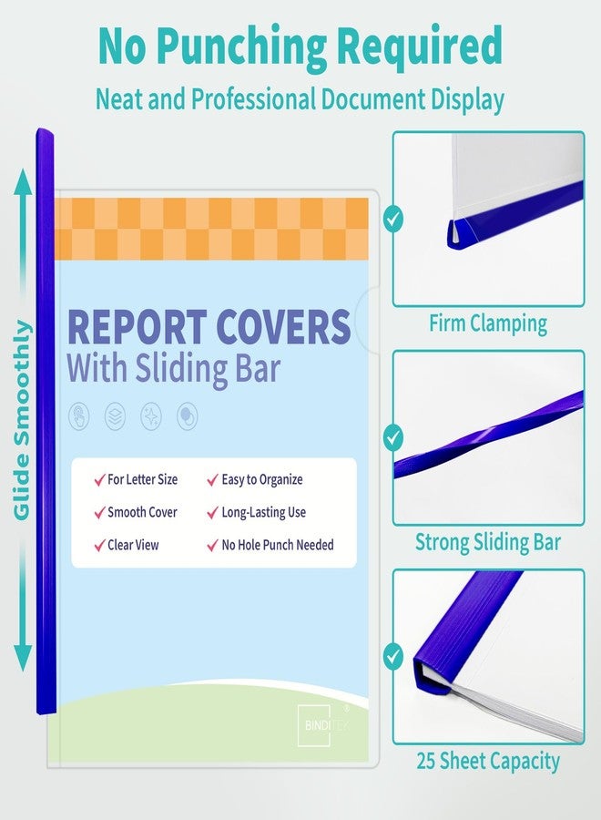 Binditek 12 Pack Clear Report Covers with Blue Sliding Bars, 25 Sheet Capacity, 5mm Binding Bars, Letter Size, 5.5 Mil Thick, for Students and Coworkers - Image 5