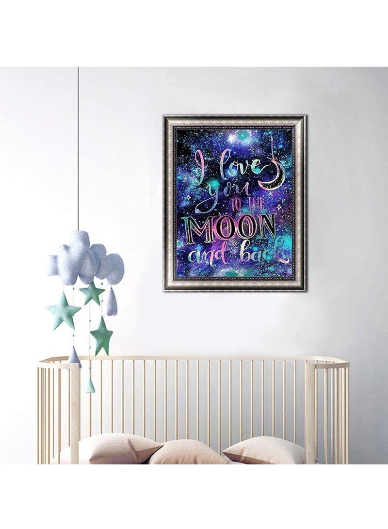 SOLARAE DIY 5D Diamond Painting by Number Kits, Crystal Rhinestone Embroidery Paintings Pictures Arts Craft for Home Wall Decor, Full Drill, I Love You to The Moon and Back (11.8X15.7in) - Image 2