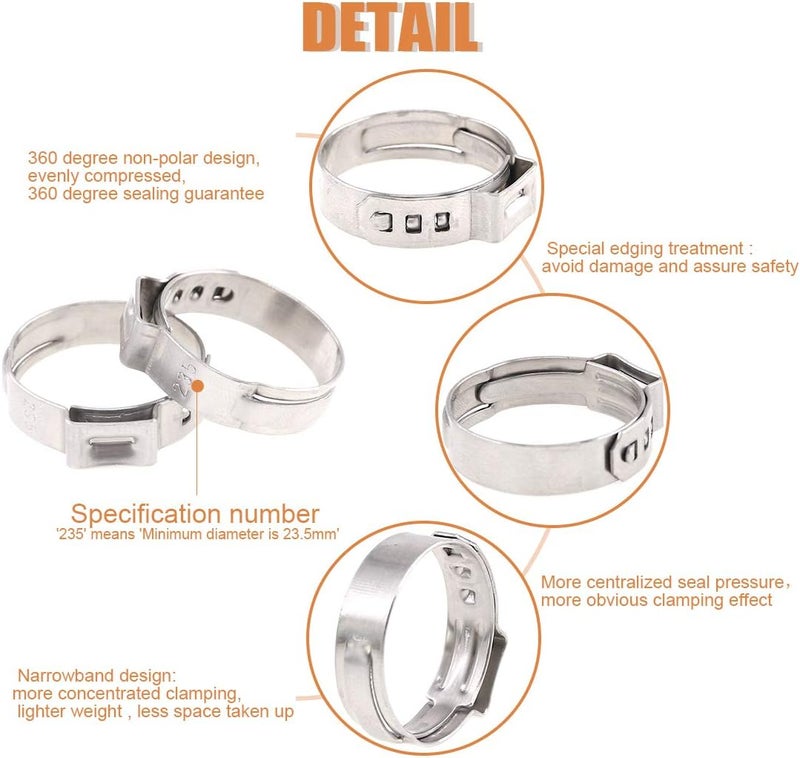 Keadic 80Pcs 1/4"-15/16" 304 Stainless Steel Single Ear Hose Clamps Clips Pex Pinch Clamp Assortment Kit for Various Hoses Plastic Tubes Use - Image 5